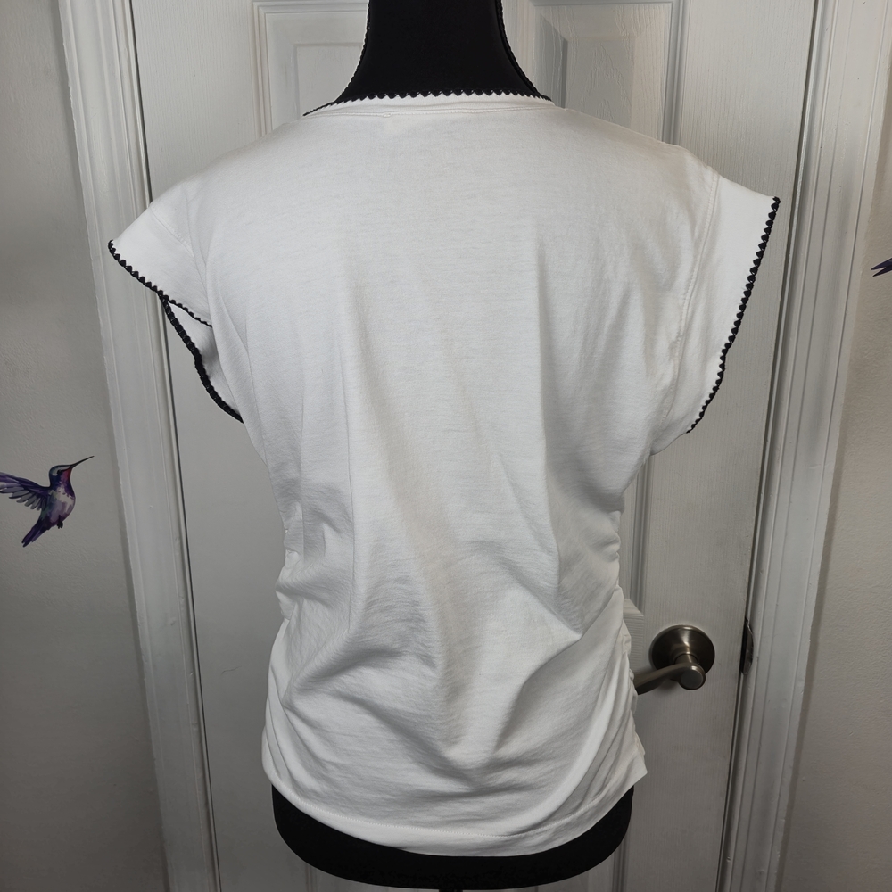 Madewell White Ric Rac Trim Ruched Side Cap Sleeve Tee M - Picture 5 of 6